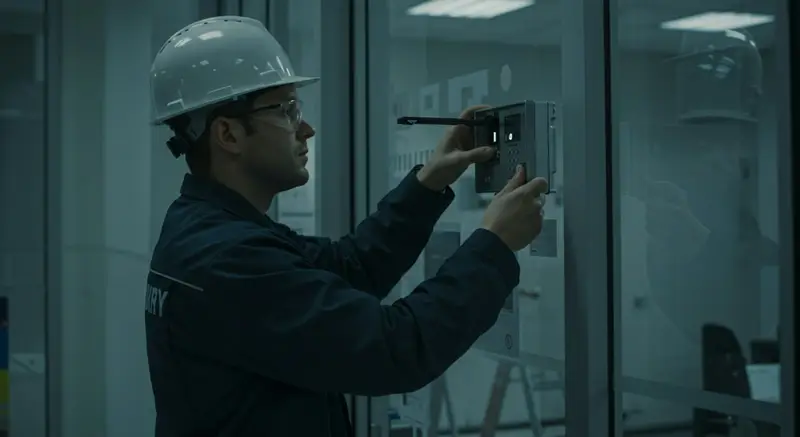 Technicien installant un système de sécurité